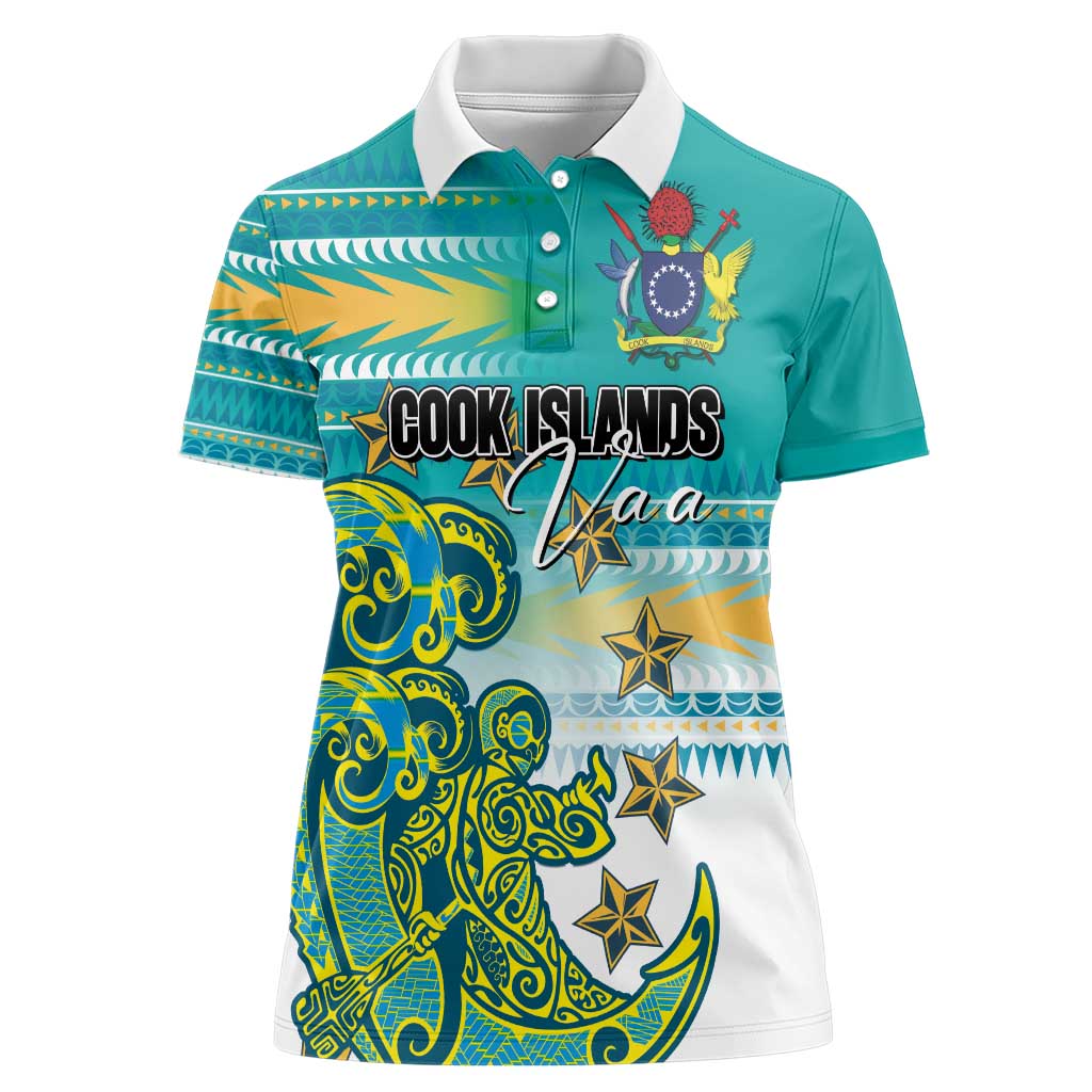 Personalised Cook Islands Va'a Race Women Polo Shirt Te Tatau Tattoos Sporty Style Turquoise Color - Polynesian Pride