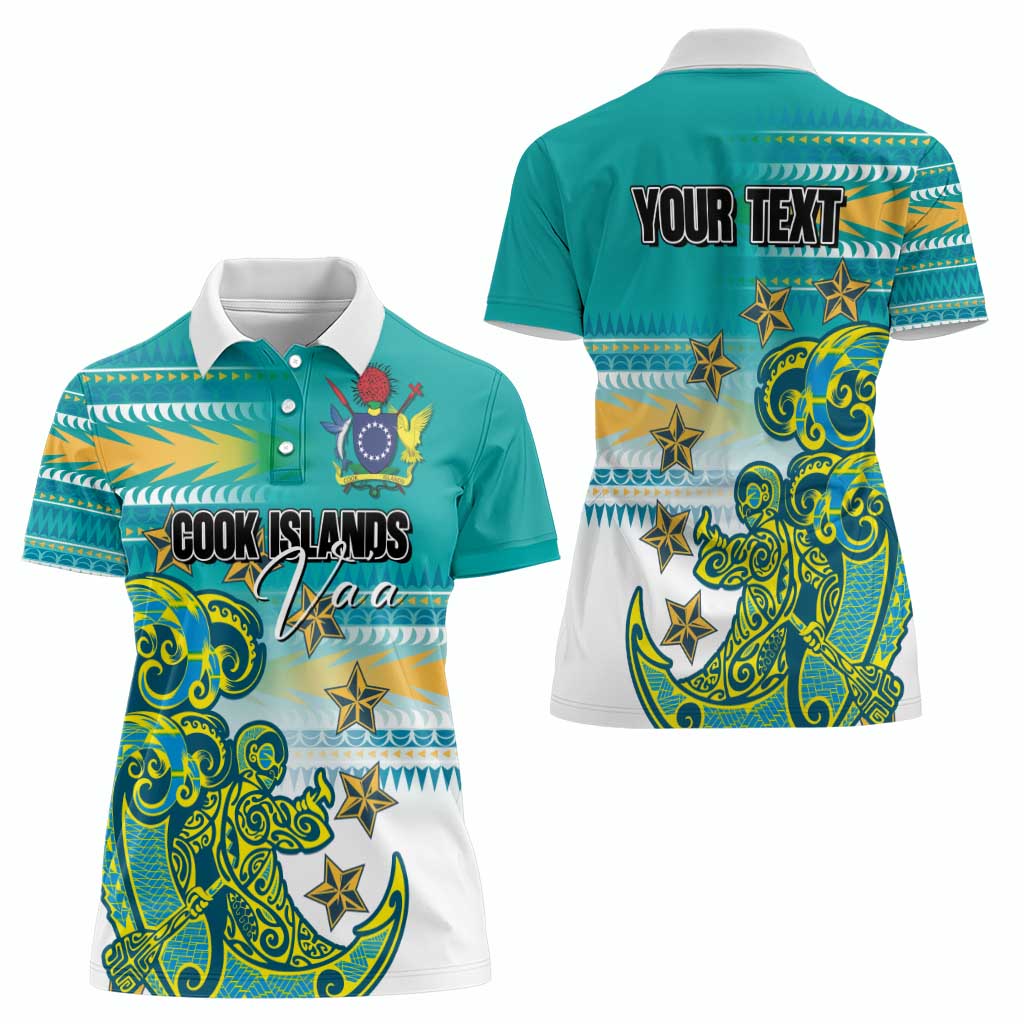 Personalised Cook Islands Va'a Race Women Polo Shirt Te Tatau Tattoos Sporty Style Turquoise Color - Polynesian Pride