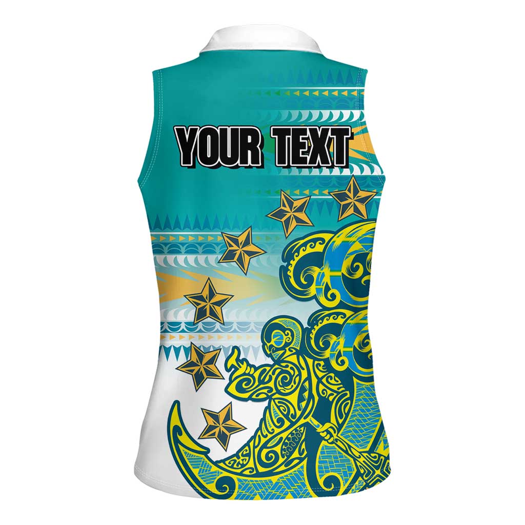 Personalised Cook Islands Va'a Race Women Sleeveless Polo Shirt Te Tatau Tattoos Sporty Style Turquoise Color - Polynesian Pride