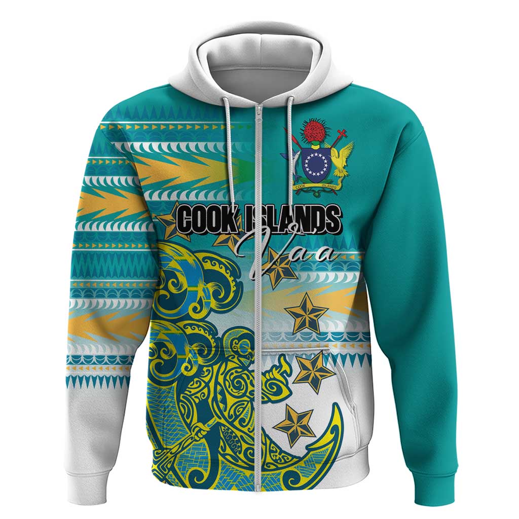 Personalised Cook Islands Va'a Race Zip Hoodie Te Tatau Tattoos Sporty Style Turquoise Color - Polynesian Pride