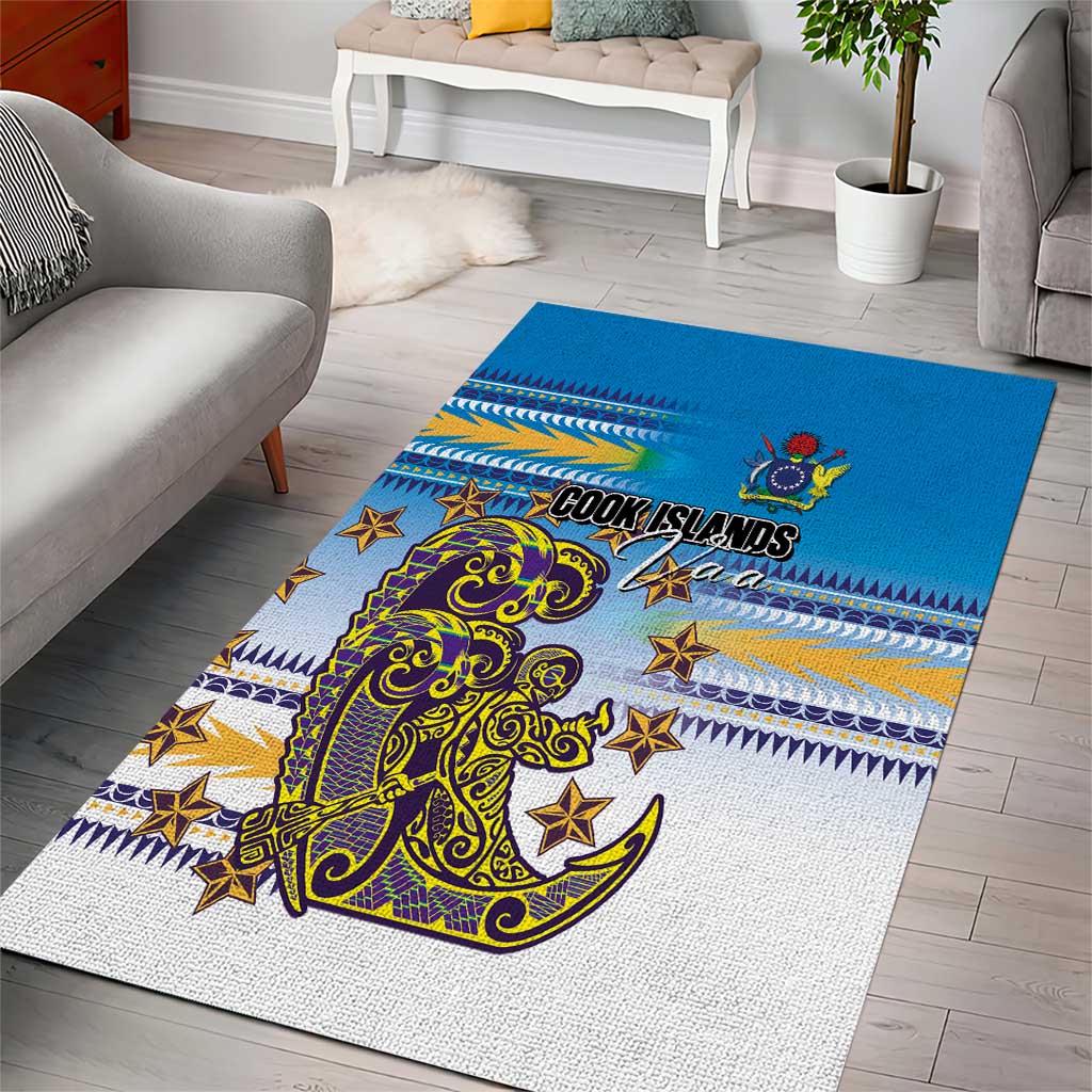 Cook Islands Va'a Race Area Rug Te Tatau Tattoos Sporty Style Glory Blue Color - Polynesian Pride