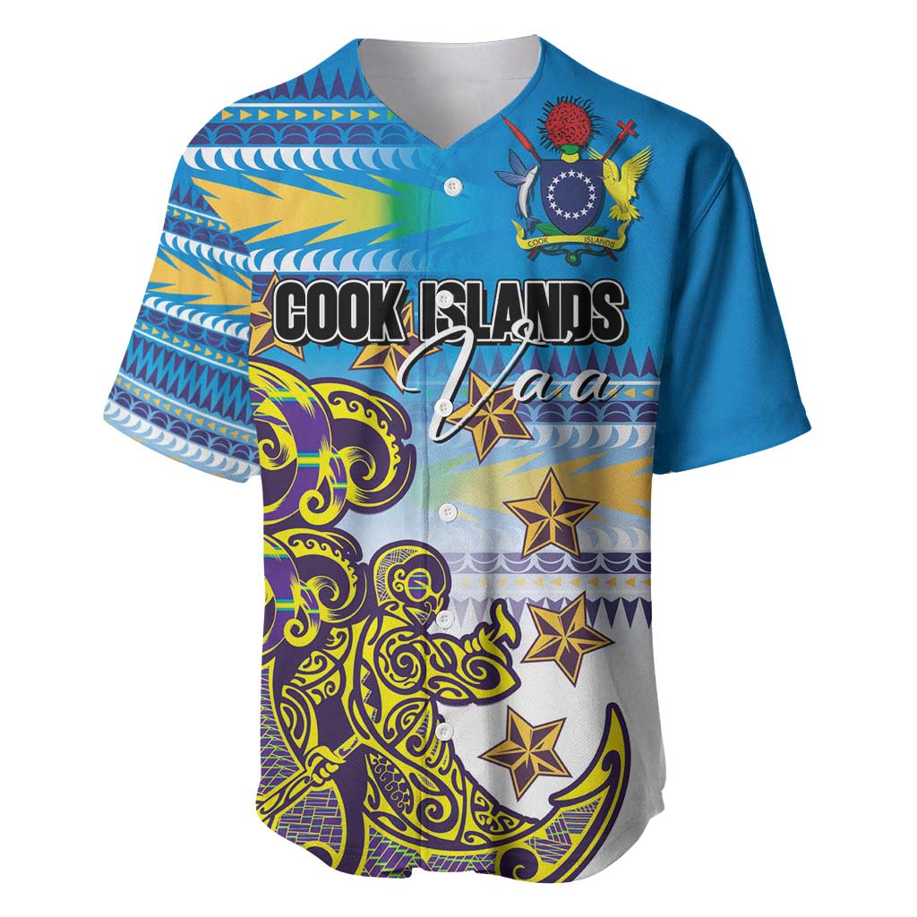 Personalised Cook Islands Va'a Race Baseball Jersey Te Tatau Tattoos Sporty Style Glory Blue Color - Polynesian Pride