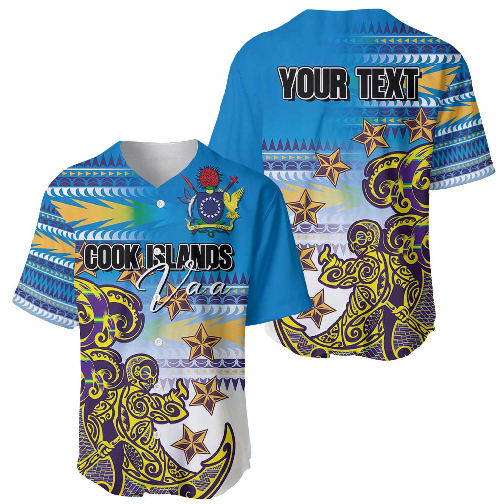 Personalised Cook Islands Va'a Race Baseball Jersey Te Tatau Tattoos Sporty Style Glory Blue Color - Polynesian Pride
