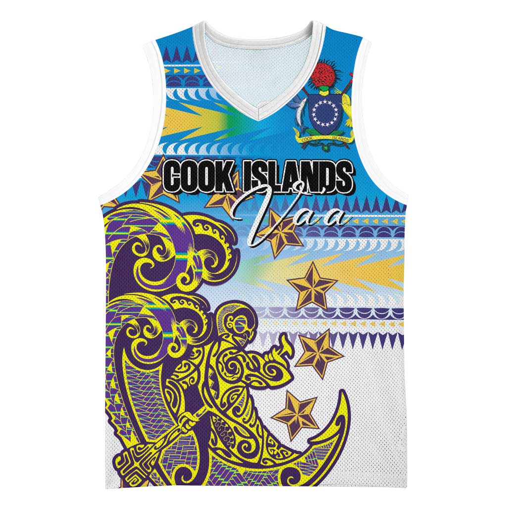 Personalised Cook Islands Va'a Race Basketball Jersey Te Tatau Tattoos Sporty Style Glory Blue Color - Polynesian Pride