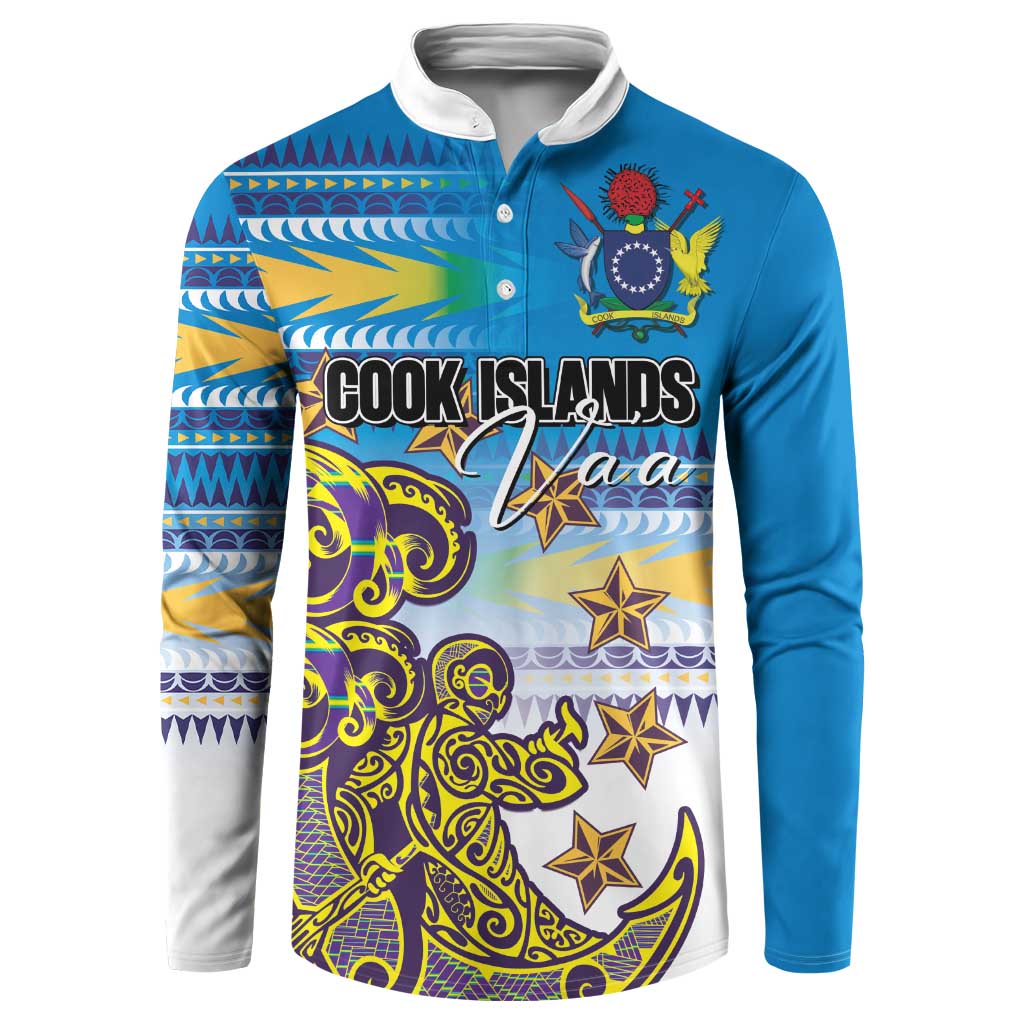 Personalised Cook Islands Va'a Race Button Sweatshirt Te Tatau Tattoos Sporty Style Glory Blue Color - Polynesian Pride
