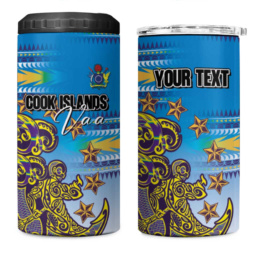 Personalised Cook Islands Va'a Race 4 in 1 Can Cooler Tumbler Te Tatau Tattoos Sporty Style Glory Blue Color - Polynesian Pride