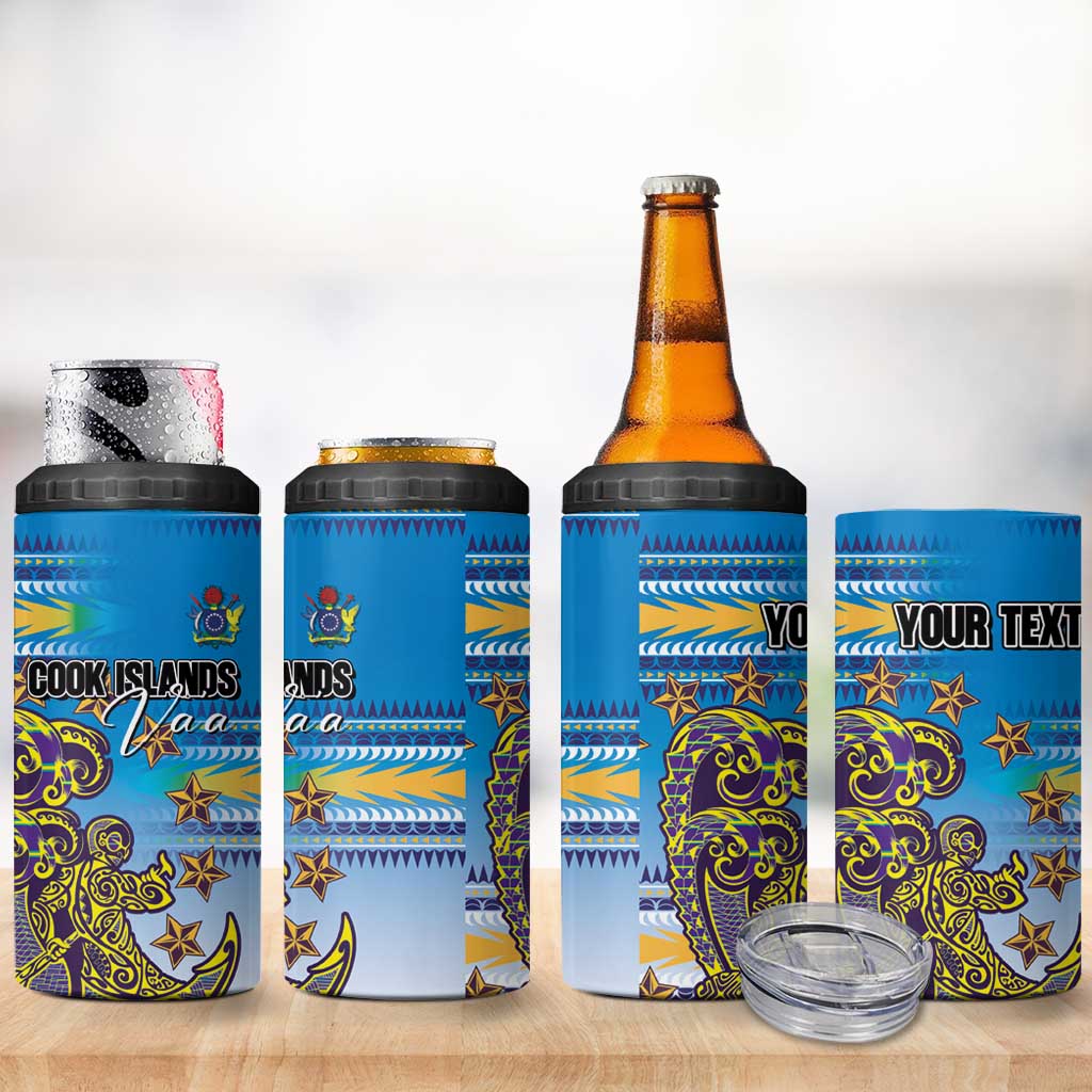 Personalised Cook Islands Va'a Race 4 in 1 Can Cooler Tumbler Te Tatau Tattoos Sporty Style Glory Blue Color - Polynesian Pride