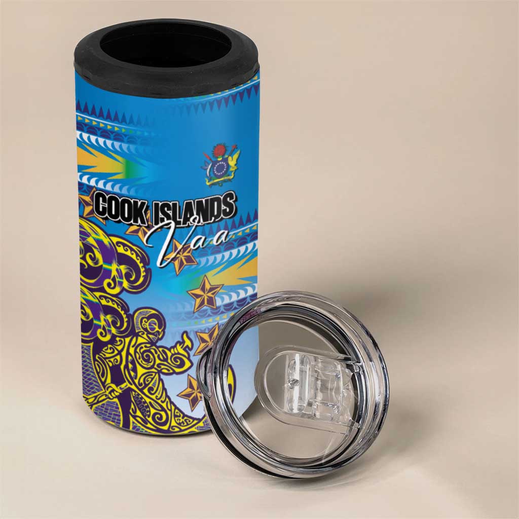 Personalised Cook Islands Va'a Race 4 in 1 Can Cooler Tumbler Te Tatau Tattoos Sporty Style Glory Blue Color - Polynesian Pride