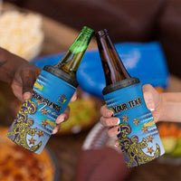 Personalised Cook Islands Va'a Race 4 in 1 Can Cooler Tumbler Te Tatau Tattoos Sporty Style Glory Blue Color - Polynesian Pride