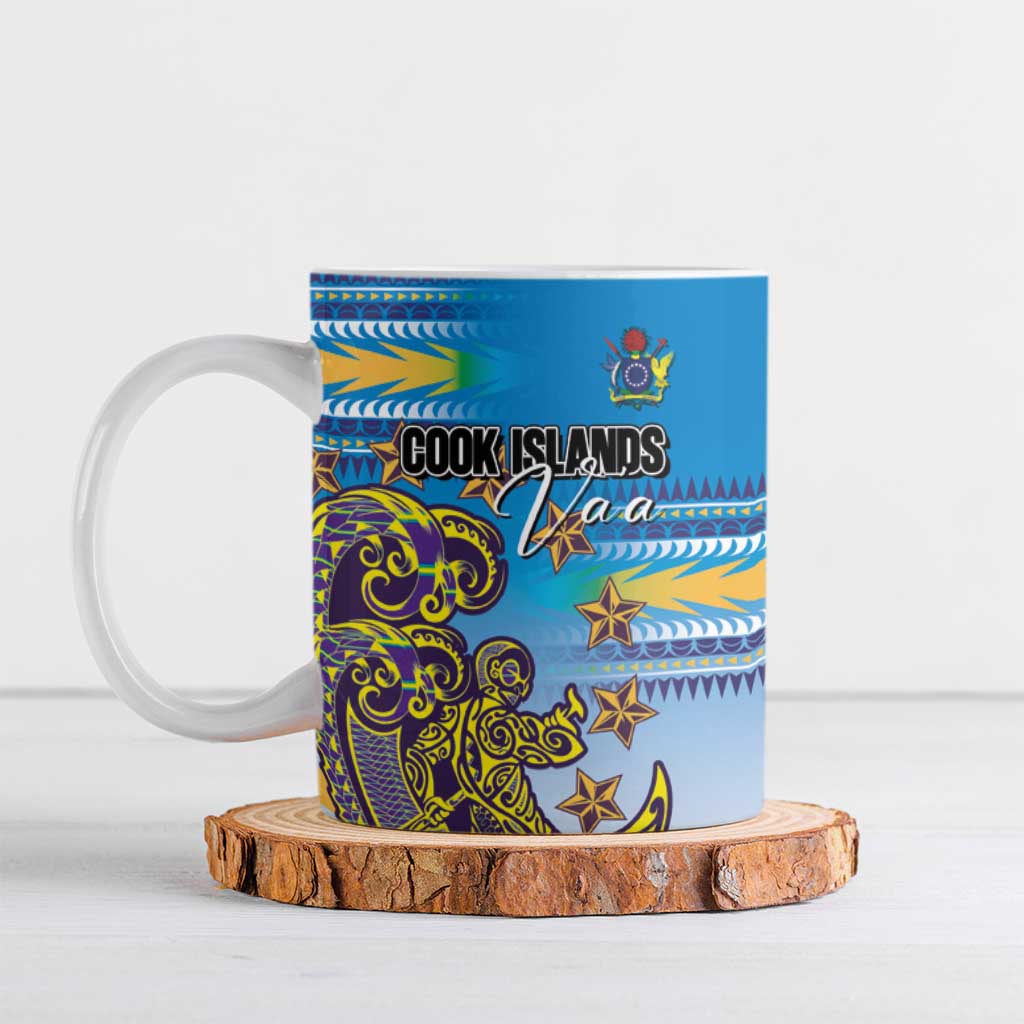 Personalised Cook Islands Va'a Race Ceramic Mug Te Tatau Tattoos Sporty Style Glory Blue Color - Polynesian Pride