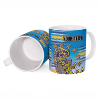 Personalised Cook Islands Va'a Race Ceramic Mug Te Tatau Tattoos Sporty Style Glory Blue Color - Polynesian Pride
