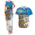 Personalised Cook Islands Va'a Race Couples Matching Tank Maxi Dress and Hawaiian Shirt Te Tatau Tattoos Sporty Style Glory Blue Color - Polynesian Pride