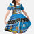 Personalised Cook Islands Va'a Race Family Matching Off The Shoulder Long Sleeve Dress and Hawaiian Shirt Te Tatau Tattoos Sporty Style Glory Blue Color - Polynesian Pride