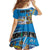 Personalised Cook Islands Va'a Race Family Matching Off The Shoulder Long Sleeve Dress and Hawaiian Shirt Te Tatau Tattoos Sporty Style Glory Blue Color - Polynesian Pride