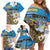 Personalised Cook Islands Va'a Race Family Matching Off Shoulder Short Dress and Hawaiian Shirt Te Tatau Tattoos Sporty Style Glory Blue Color - Polynesian Pride