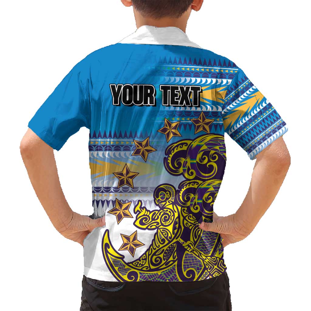 Personalised Cook Islands Va'a Race Family Matching Puletasi and Hawaiian Shirt Te Tatau Tattoos Sporty Style Glory Blue Color - Polynesian Pride