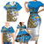 Personalised Cook Islands Va'a Race Family Matching Short Sleeve Bodycon Dress and Hawaiian Shirt Te Tatau Tattoos Sporty Style Glory Blue Color - Polynesian Pride