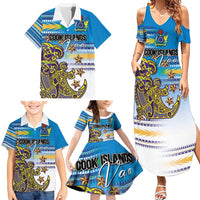 Personalised Cook Islands Va'a Race Family Matching Summer Maxi Dress and Hawaiian Shirt Te Tatau Tattoos Sporty Style Glory Blue Color - Polynesian Pride