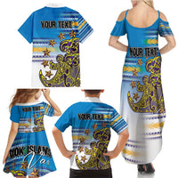 Personalised Cook Islands Va'a Race Family Matching Summer Maxi Dress and Hawaiian Shirt Te Tatau Tattoos Sporty Style Glory Blue Color - Polynesian Pride