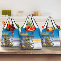 Cook Islands Va'a Race Grocery Bag Te Tatau Tattoos Sporty Style Glory Blue Color - Polynesian Pride