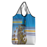 Cook Islands Va'a Race Grocery Bag Te Tatau Tattoos Sporty Style Glory Blue Color - Polynesian Pride