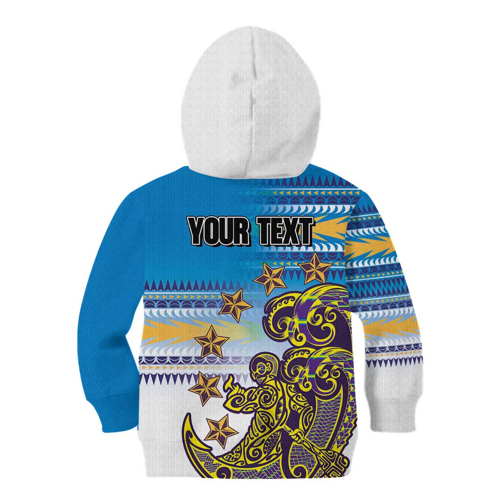 Personalised Cook Islands Va'a Race Kid Hoodie Te Tatau Tattoos Sporty Style Glory Blue Color - Polynesian Pride
