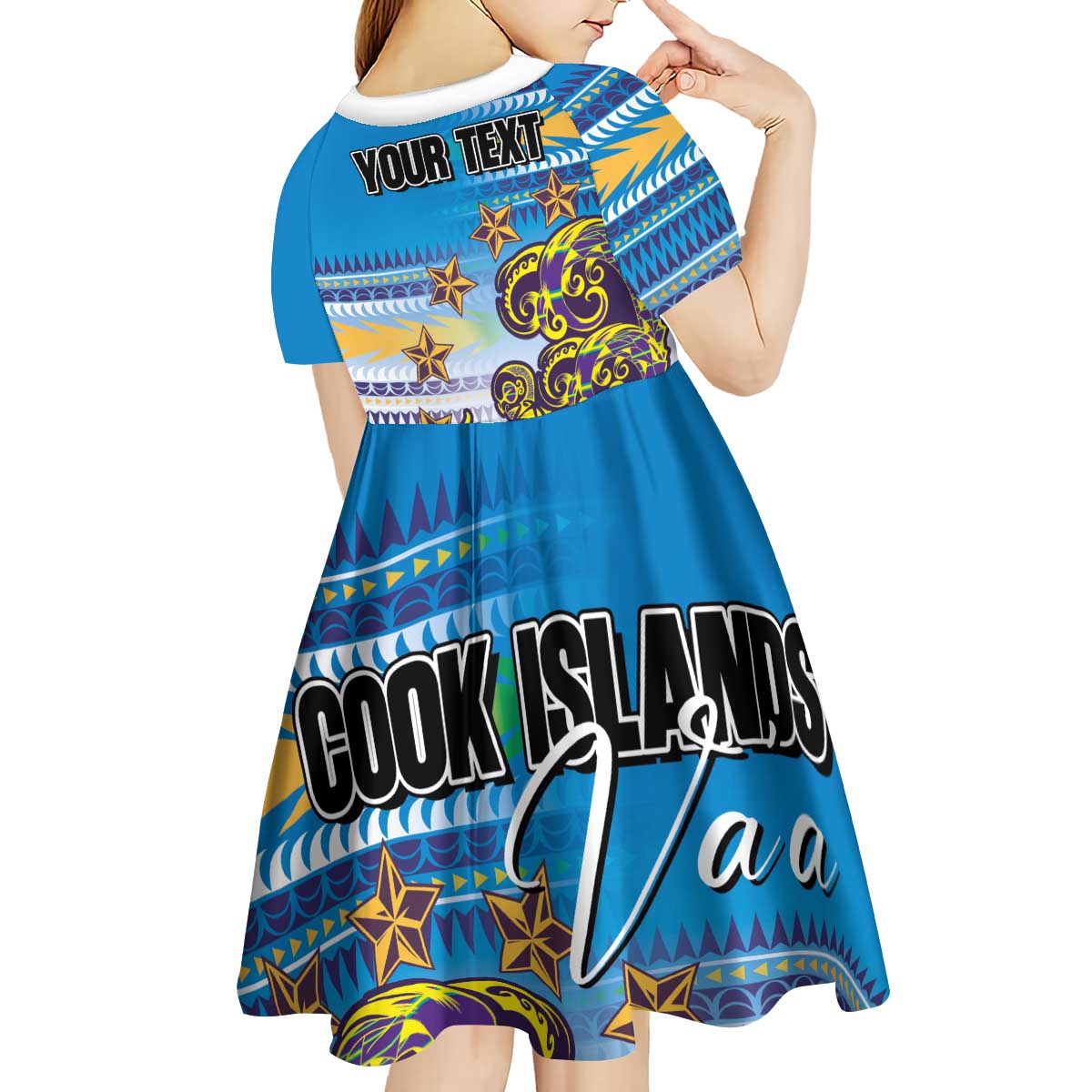 Personalised Cook Islands Va'a Race Kid Short Sleeve Dress Te Tatau Tattoos Sporty Style Glory Blue Color - Polynesian Pride