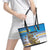 Cook Islands Va'a Race Leather Tote Bag Te Tatau Tattoos Sporty Style Glory Blue Color - Polynesian Pride