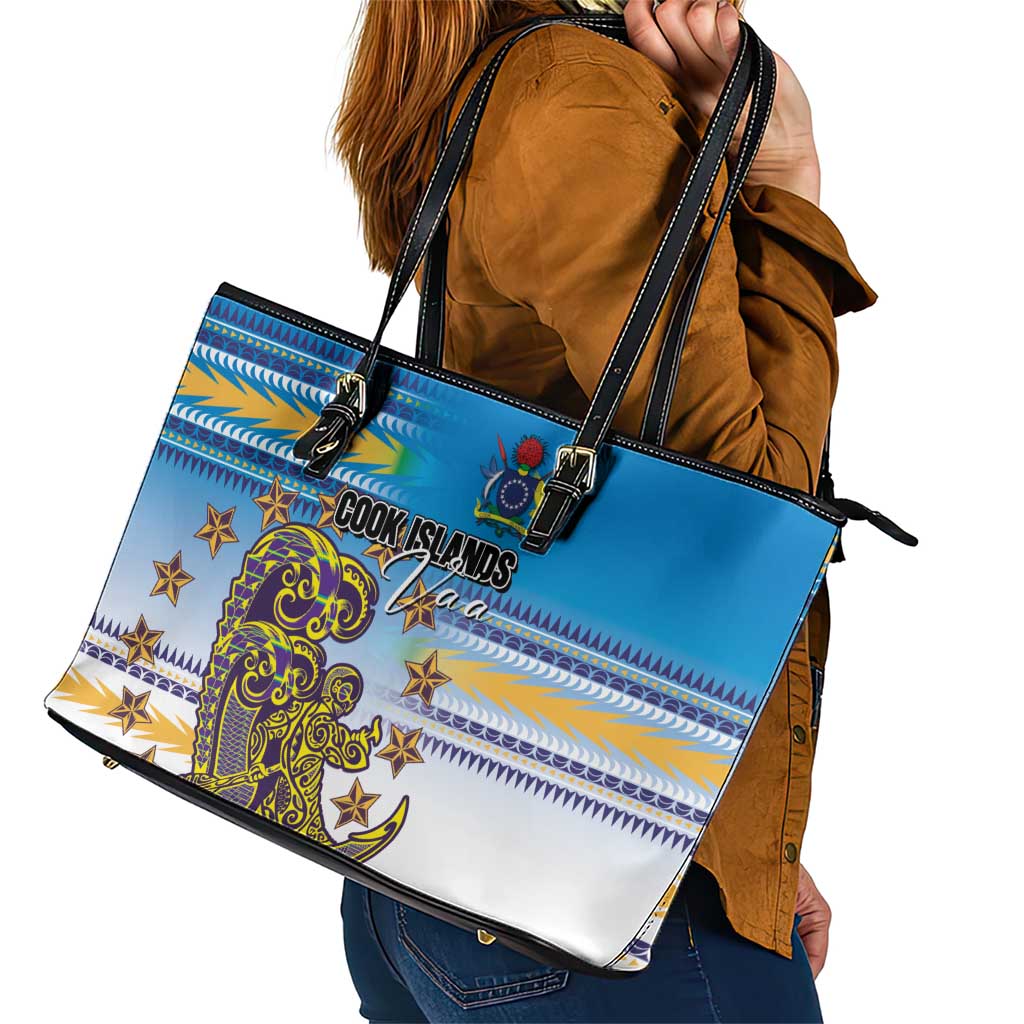 Cook Islands Va'a Race Leather Tote Bag Te Tatau Tattoos Sporty Style Glory Blue Color - Polynesian Pride