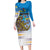 Personalised Cook Islands Va'a Race Long Sleeve Bodycon Dress Te Tatau Tattoos Sporty Style Glory Blue Color - Polynesian Pride