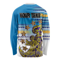 Personalised Cook Islands Va'a Race Long Sleeve Shirt Te Tatau Tattoos Sporty Style Glory Blue Color - Polynesian Pride