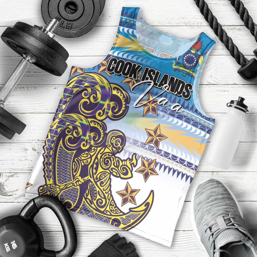 Personalised Cook Islands Va'a Race Men Tank Top Te Tatau Tattoos Sporty Style Glory Blue Color - Polynesian Pride