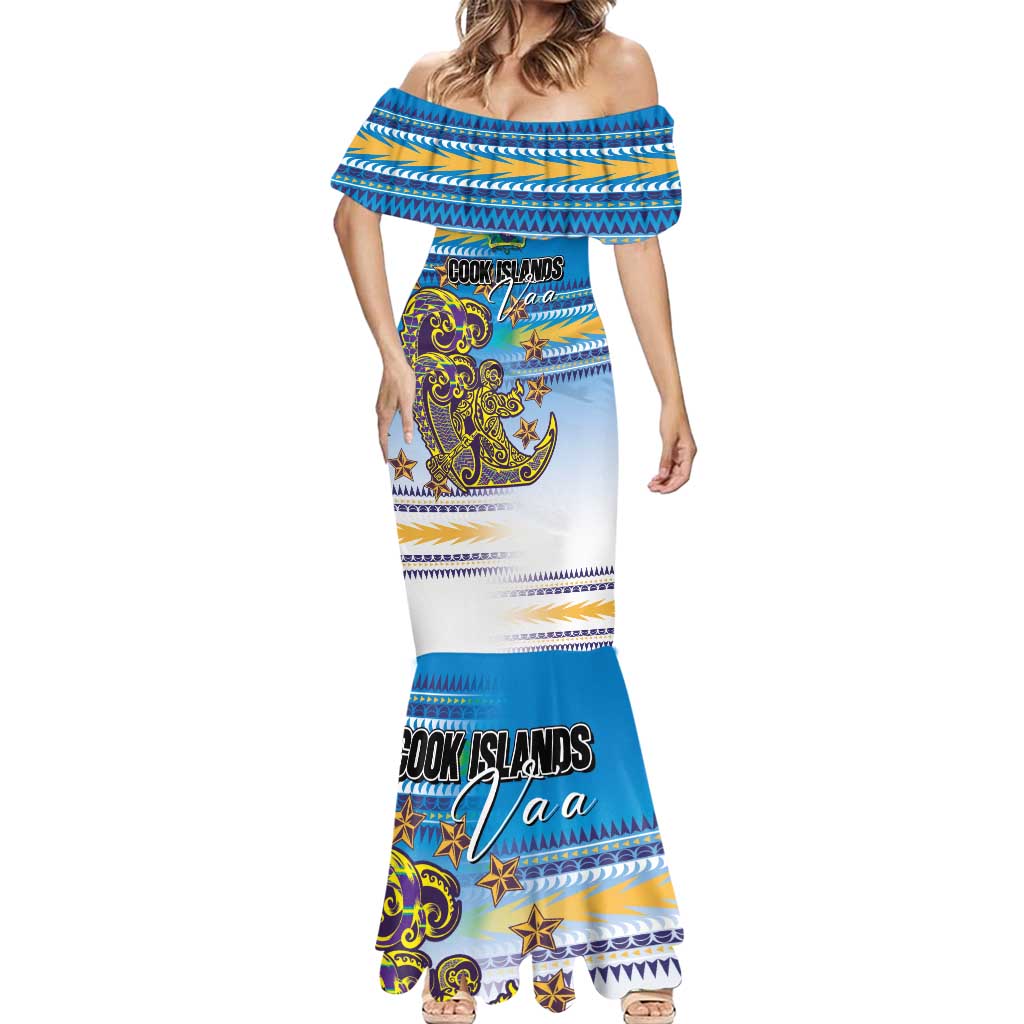 Personalised Cook Islands Va'a Race Mermaid Dress Te Tatau Tattoos Sporty Style Glory Blue Color - Polynesian Pride