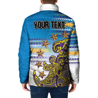 Personalised Cook Islands Va'a Race Padded Jacket Te Tatau Tattoos Sporty Style Glory Blue Color - Polynesian Pride
