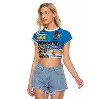 Personalised Cook Islands Va'a Race Raglan Cropped T Shirt Te Tatau Tattoos Sporty Style Glory Blue Color - Polynesian Pride