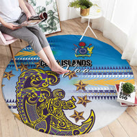 Cook Islands Va'a Race Round Carpet Te Tatau Tattoos Sporty Style Glory Blue Color - Polynesian Pride