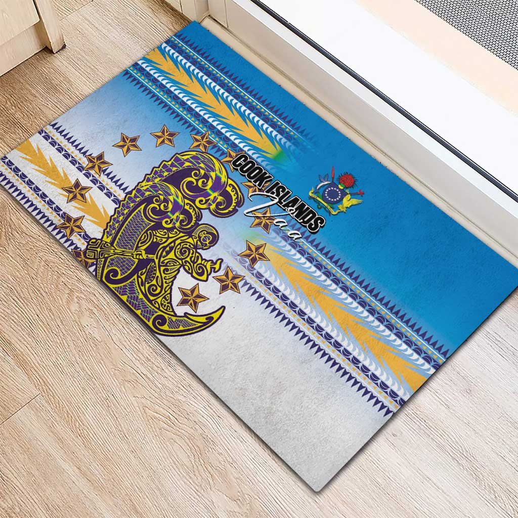 Cook Islands Va'a Race Rubber Doormat Te Tatau Tattoos Sporty Style Glory Blue Color - Polynesian Pride