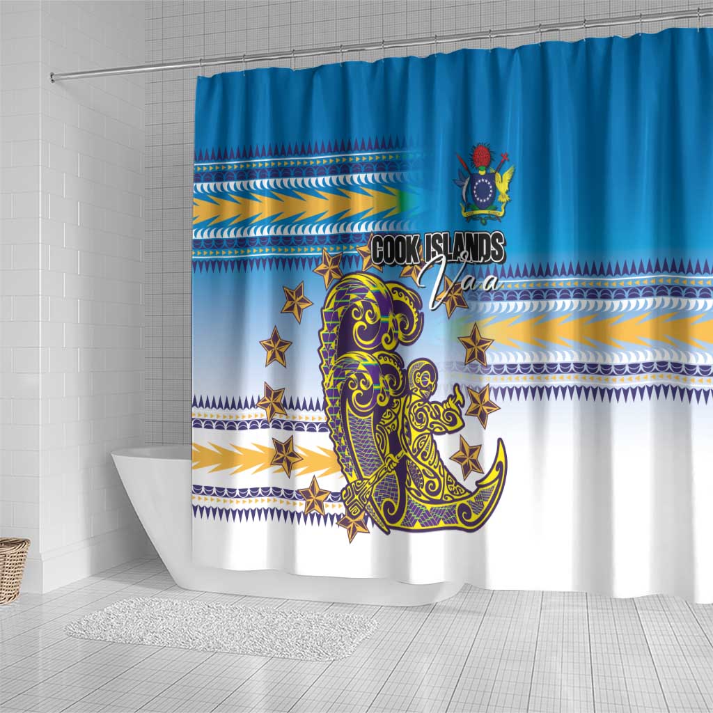 Cook Islands Va'a Race Shower Curtain Te Tatau Tattoos Sporty Style Glory Blue Color - Polynesian Pride