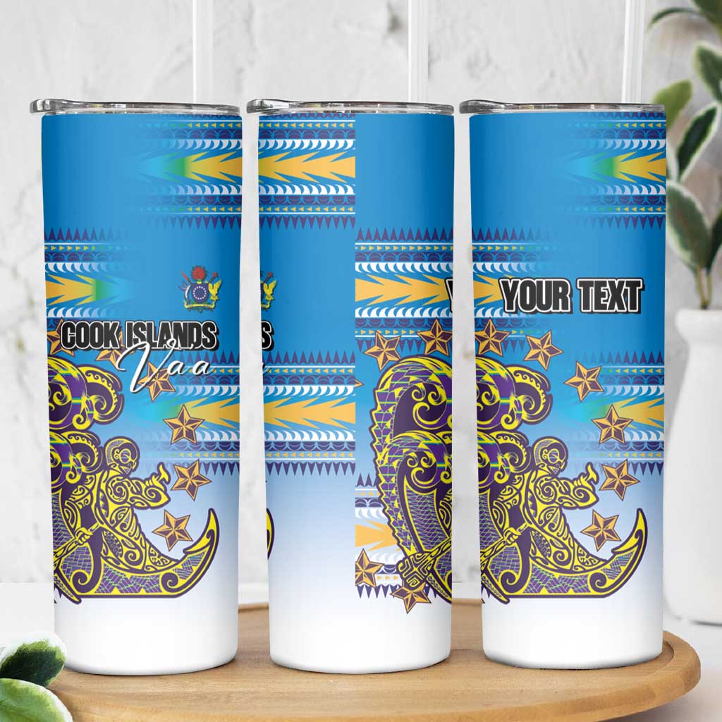 Personalised Cook Islands Va'a Race Skinny Tumbler Te Tatau Tattoos Sporty Style Glory Blue Color - Polynesian Pride