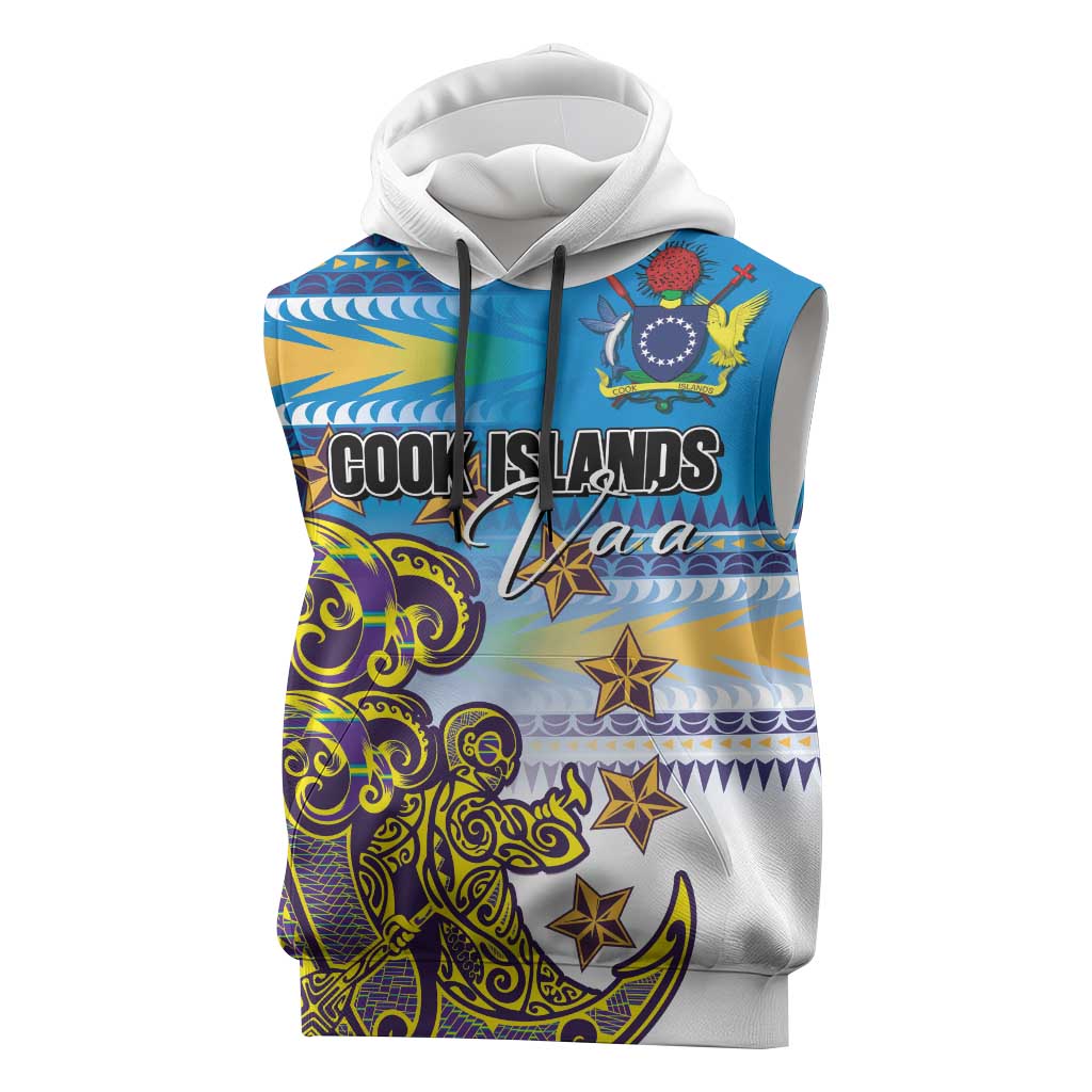 Personalised Cook Islands Va'a Race Sleeveless Hoodie Te Tatau Tattoos Sporty Style Glory Blue Color - Polynesian Pride