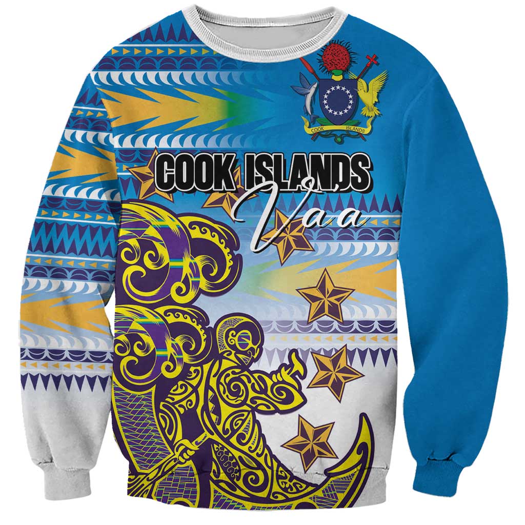 Personalised Cook Islands Va'a Race Sweatshirt Te Tatau Tattoos Sporty Style Glory Blue Color - Polynesian Pride