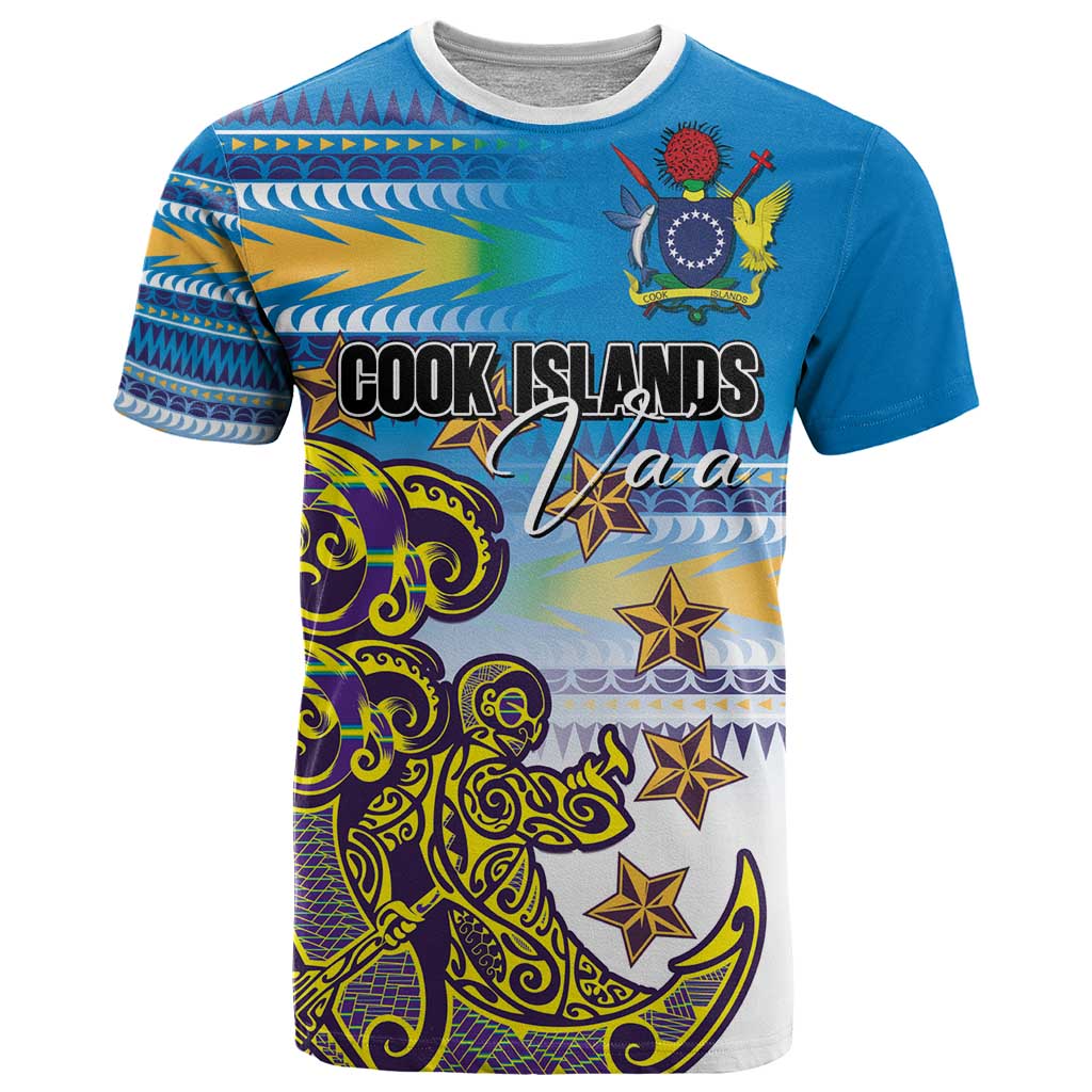 Personalised Cook Islands Va'a Race T Shirt Te Tatau Tattoos Sporty Style Glory Blue Color - Polynesian Pride