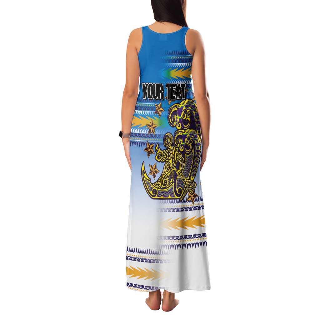 Personalised Cook Islands Va'a Race Tank Maxi Dress Te Tatau Tattoos Sporty Style Glory Blue Color - Polynesian Pride