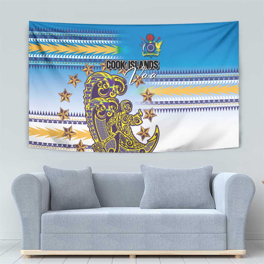 Cook Islands Va'a Race Tapestry Te Tatau Tattoos Sporty Style Glory Blue Color - Polynesian Pride