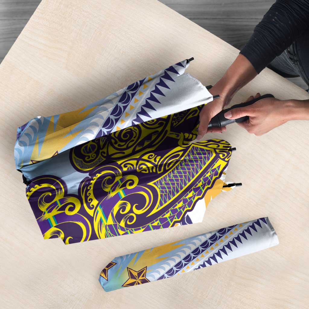 Cook Islands Va'a Race Umbrella Te Tatau Tattoos Sporty Style Glory Blue Color - Polynesian Pride