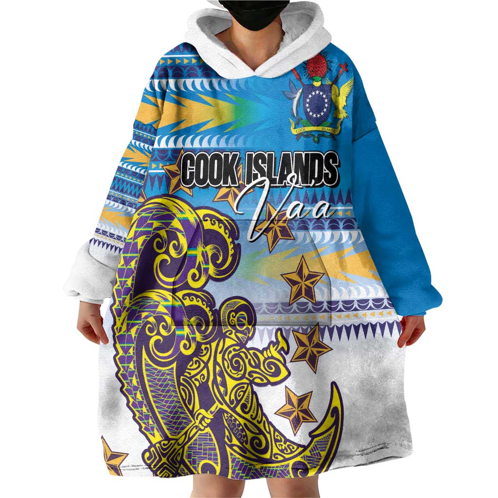 Personalised Cook Islands Va'a Race Wearable Blanket Hoodie Te Tatau Tattoos Sporty Style Glory Blue Color - Polynesian Pride