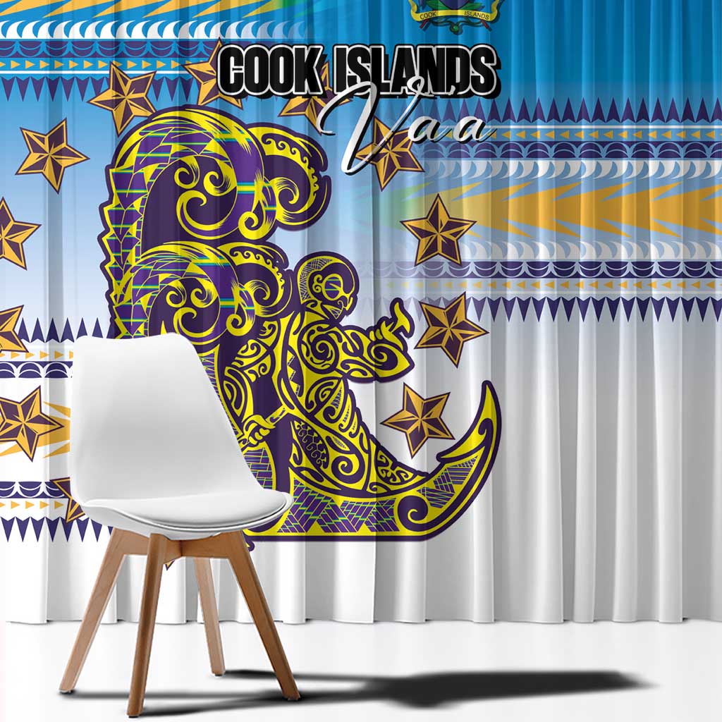Cook Islands Va'a Race Window Curtain Te Tatau Tattoos Sporty Style Glory Blue Color - Polynesian Pride