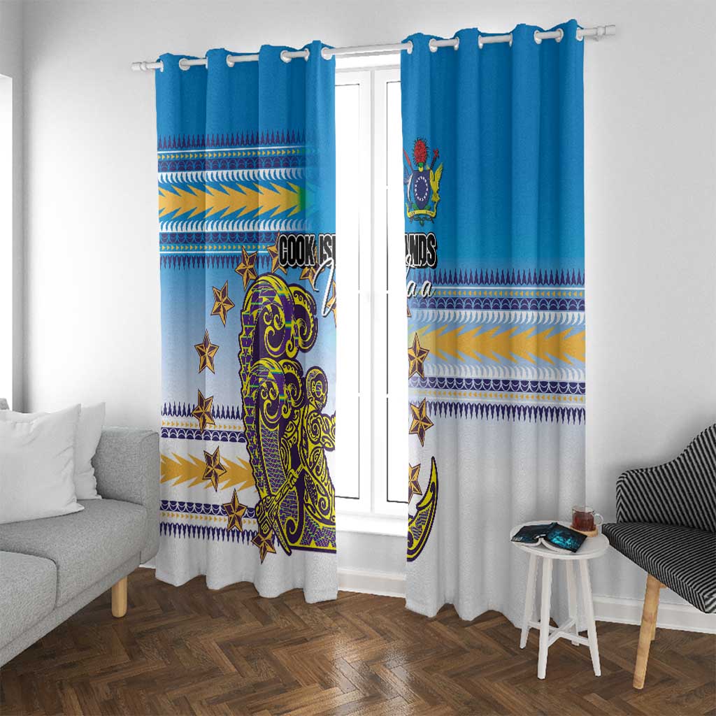 Cook Islands Va'a Race Window Curtain Te Tatau Tattoos Sporty Style Glory Blue Color - Polynesian Pride