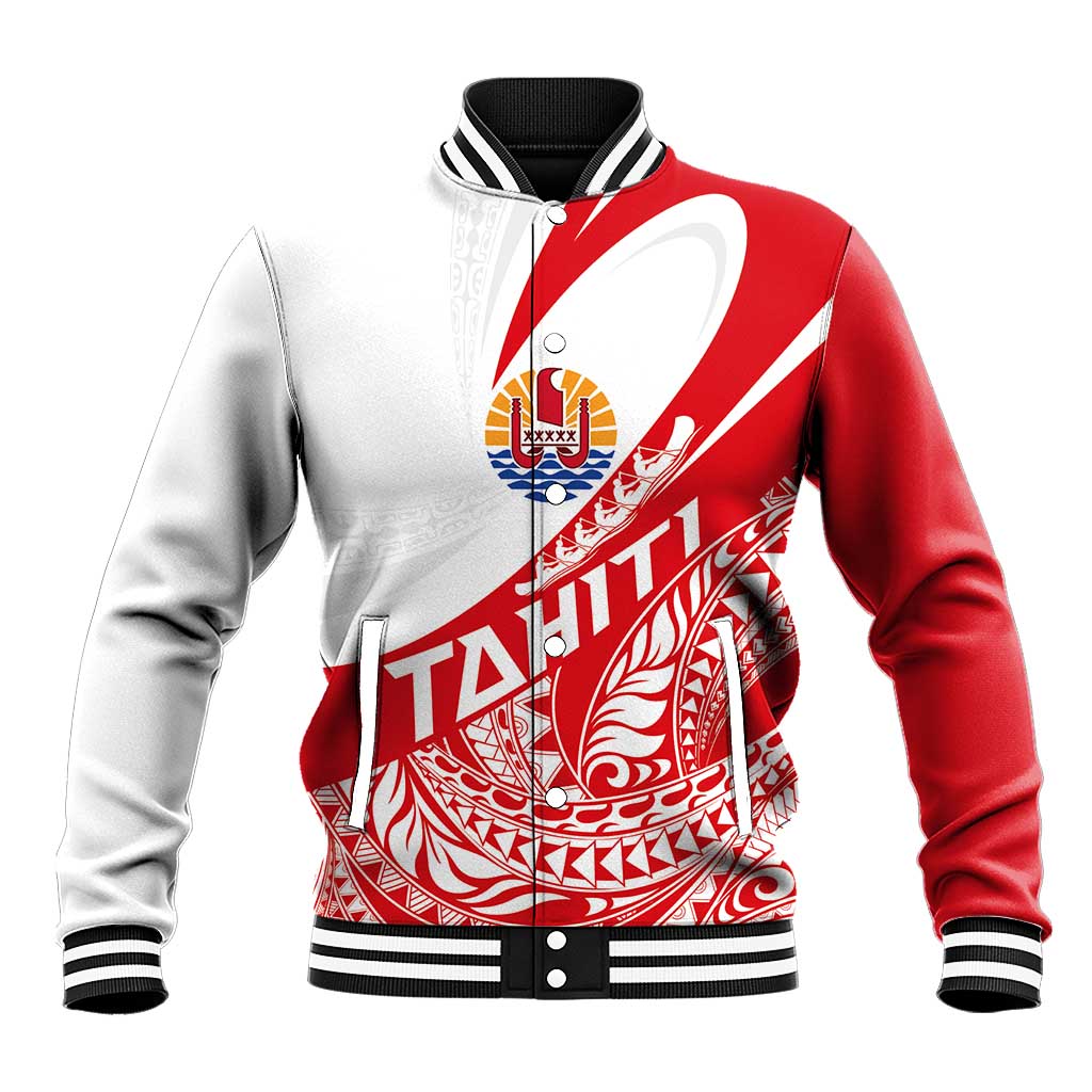 Personalised Tahiti Va'a Race Baseball Jacket Polynesian Tattoos Sporty Style LT03 Unisex Red - Polynesian Pride