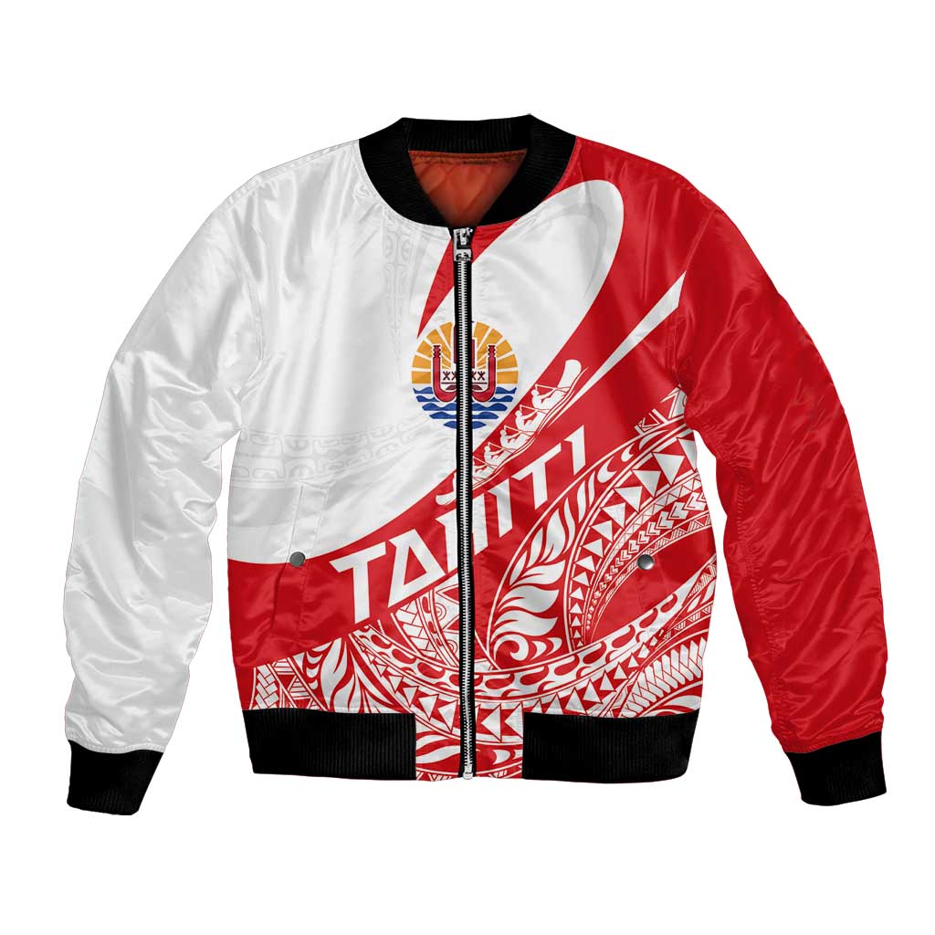 Personalised Tahiti Va'a Race Bomber Jacket Polynesian Tattoos Sporty Style LT03 Unisex Red - Polynesian Pride
